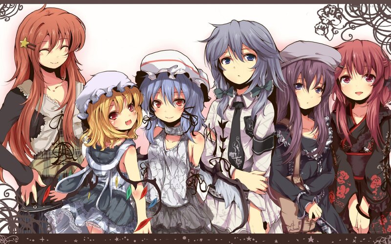 anime girls group portrait