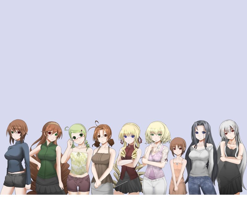 anime girls group portrait