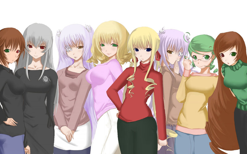 anime girls group portrait