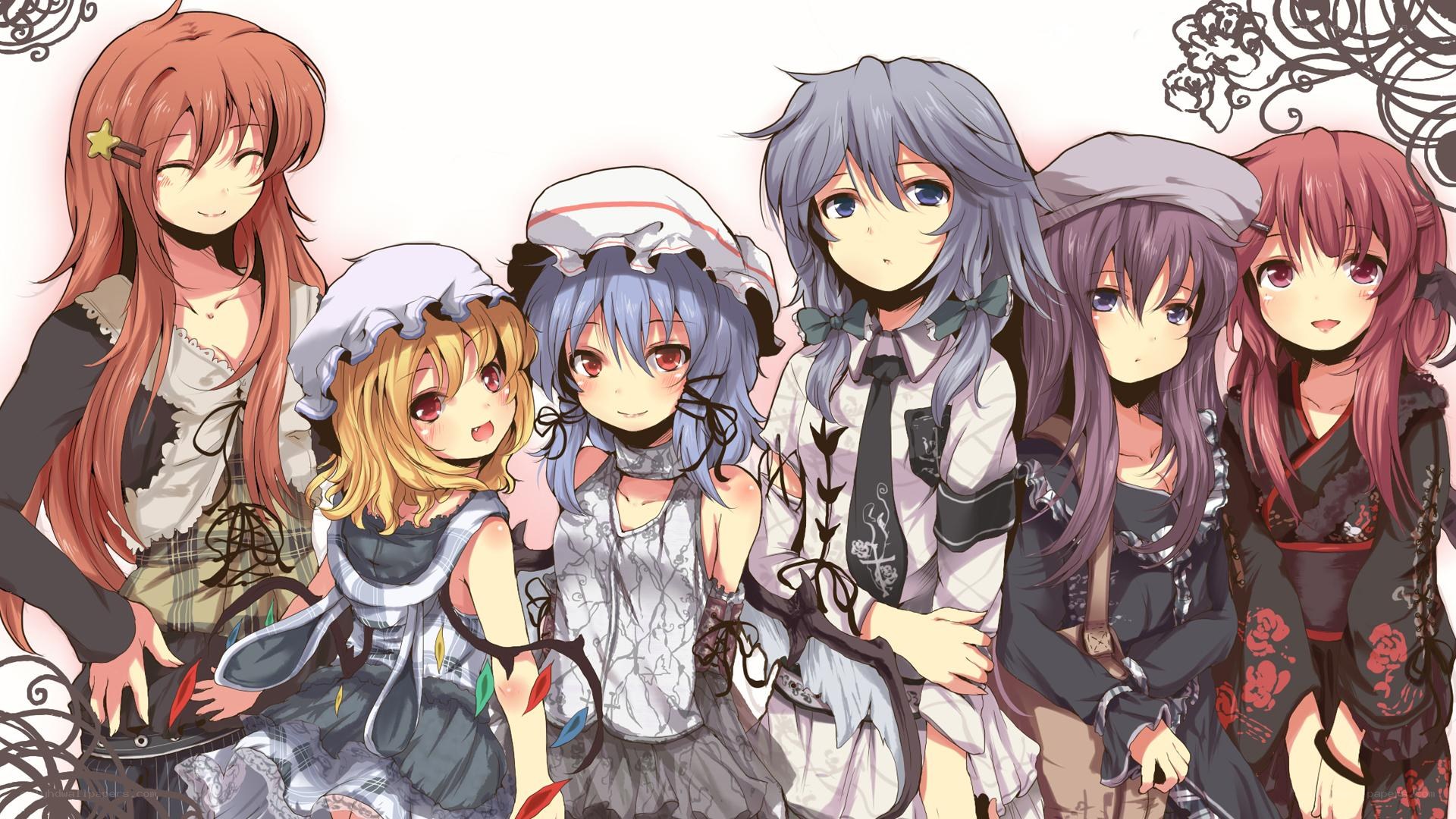 anime girls group portrait