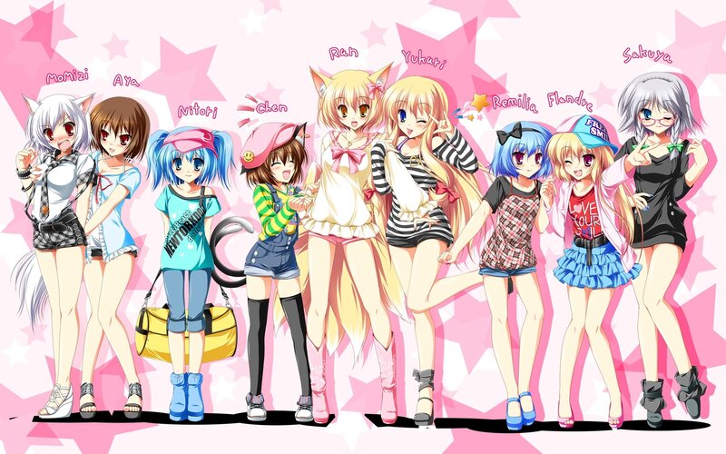anime girls group portrait