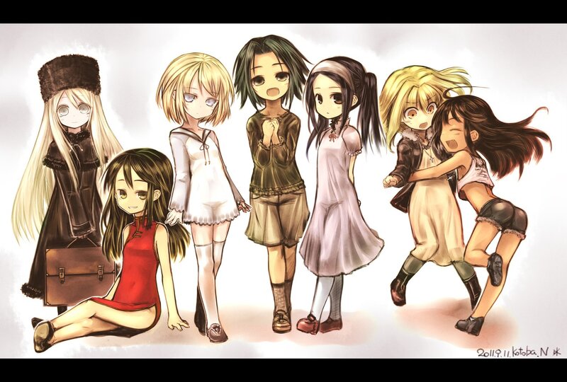 anime girls group portrait