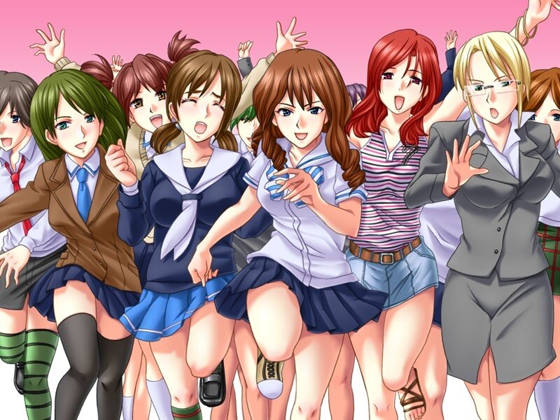 anime girls group pose
