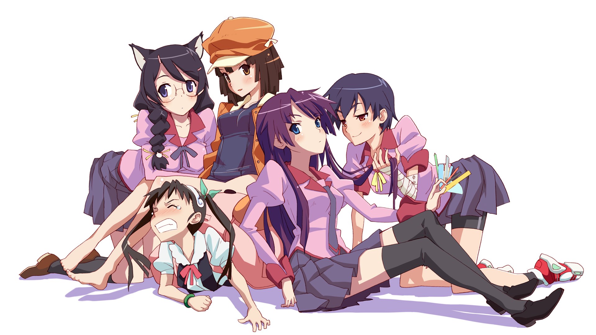 anime girls group pose