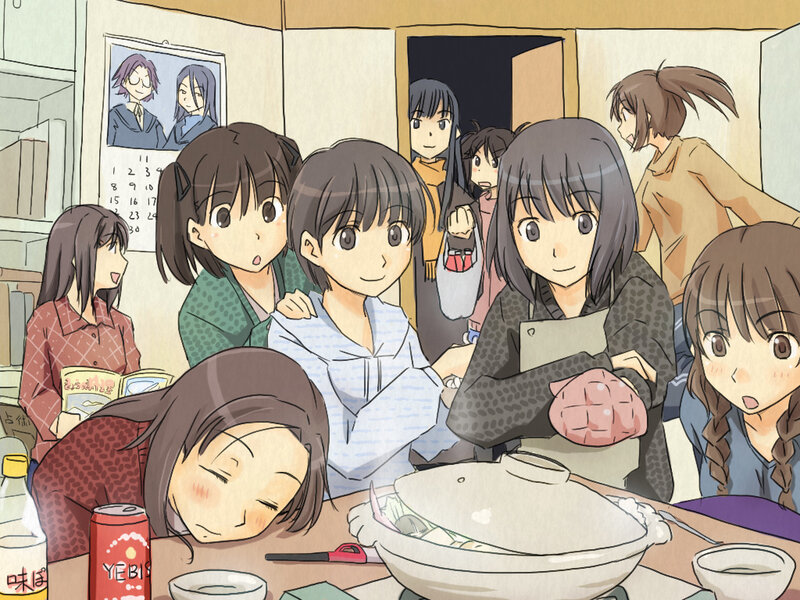 Anime girls having a meal together
