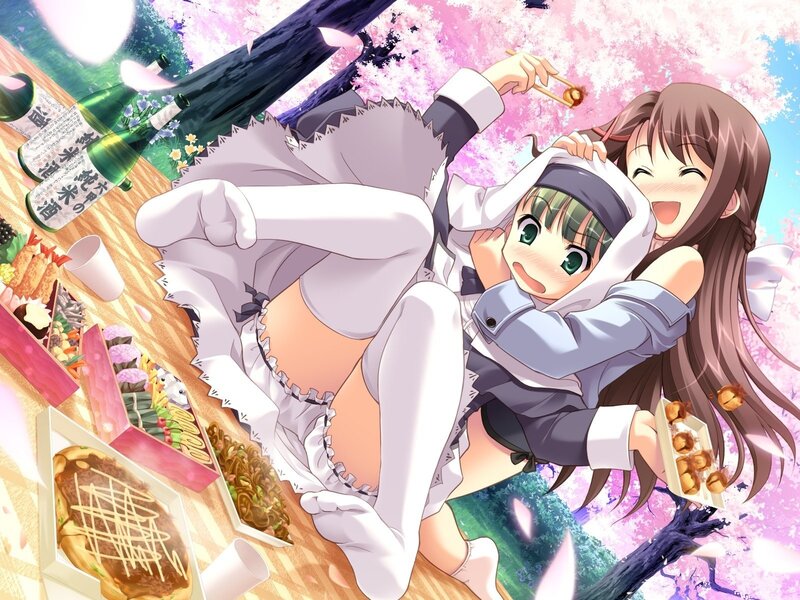 Anime girls having a picnic