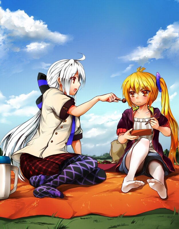 Anime girls having a picnic