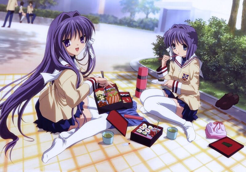 Anime girls having a picnic