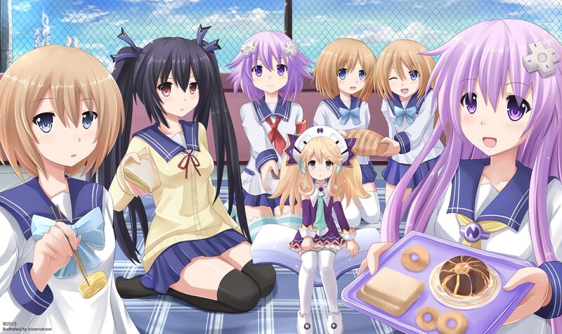 Anime girls having a picnic
