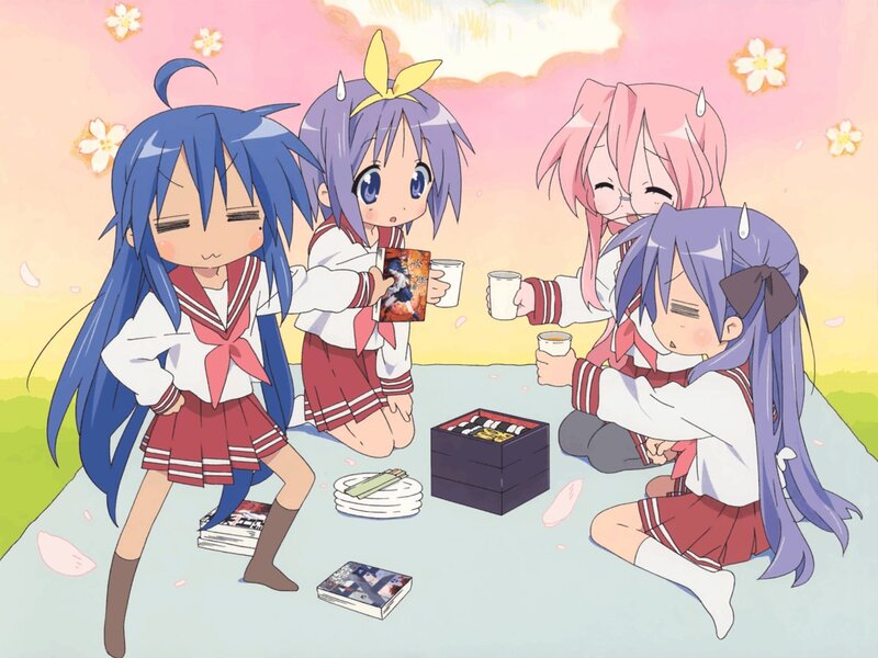 Anime girls having a picnic