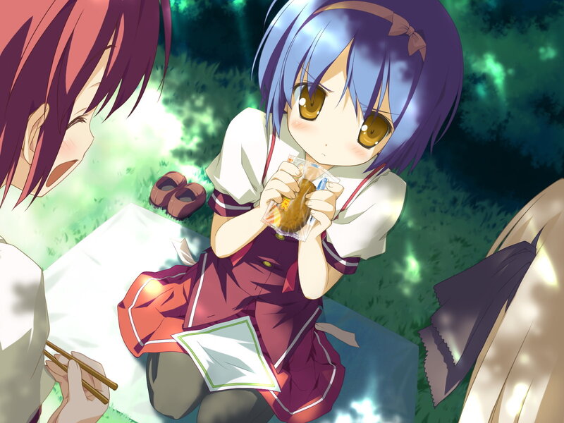 Anime girls having a picnic