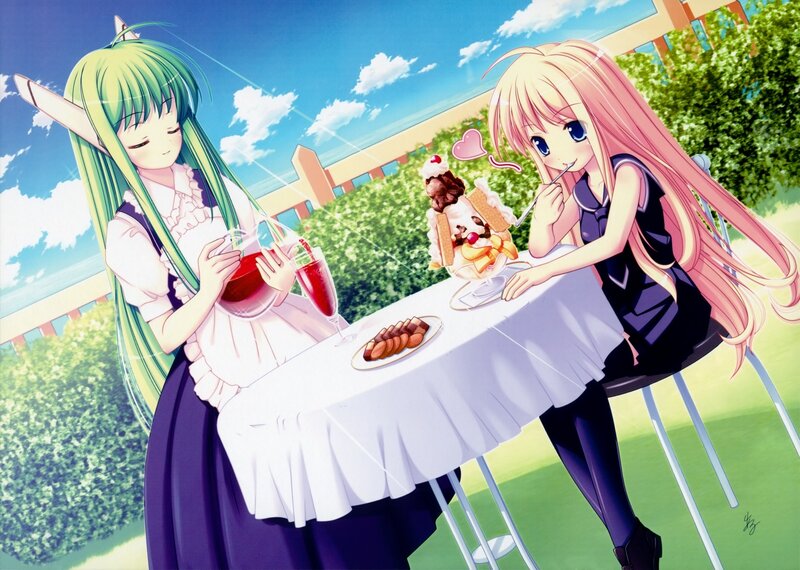 Anime girls having a picnic