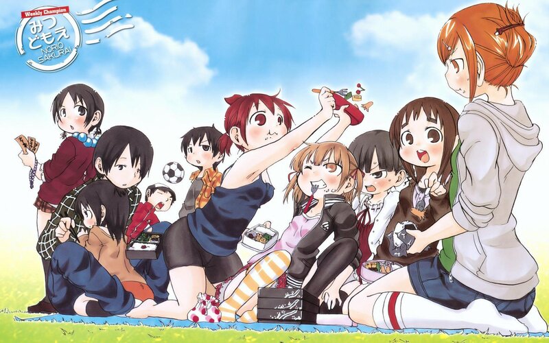 Anime girls having a picnic
