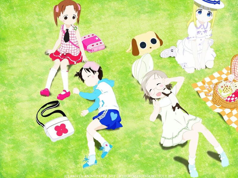 Anime girls having a picnic