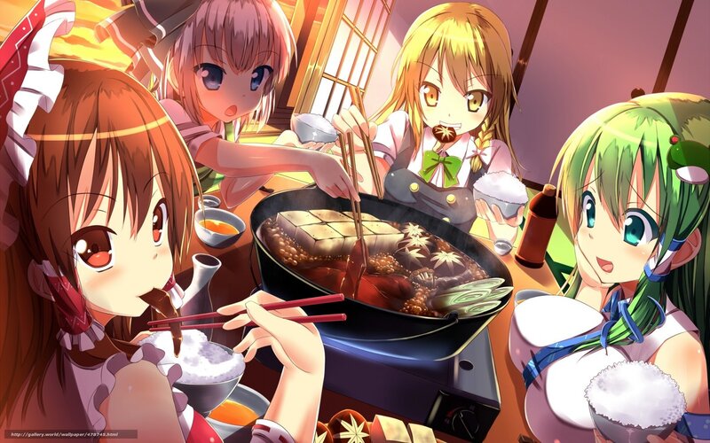 anime girls having hot pot meal