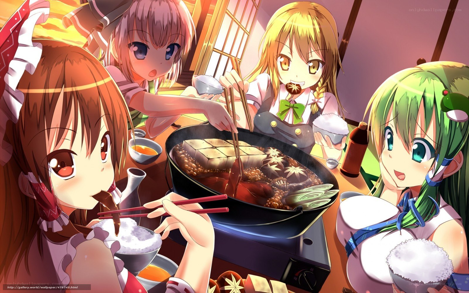anime girls having hot pot meal