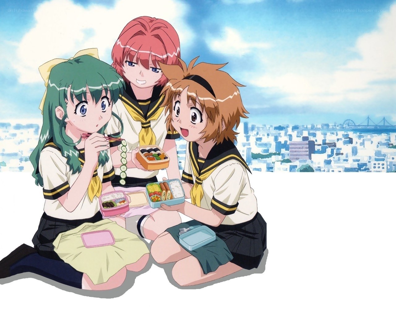 anime girls having lunch