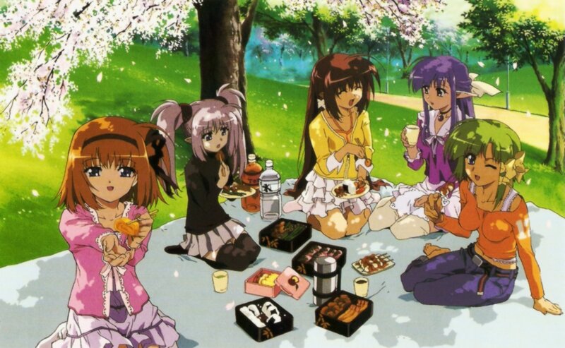 anime girls having picnic