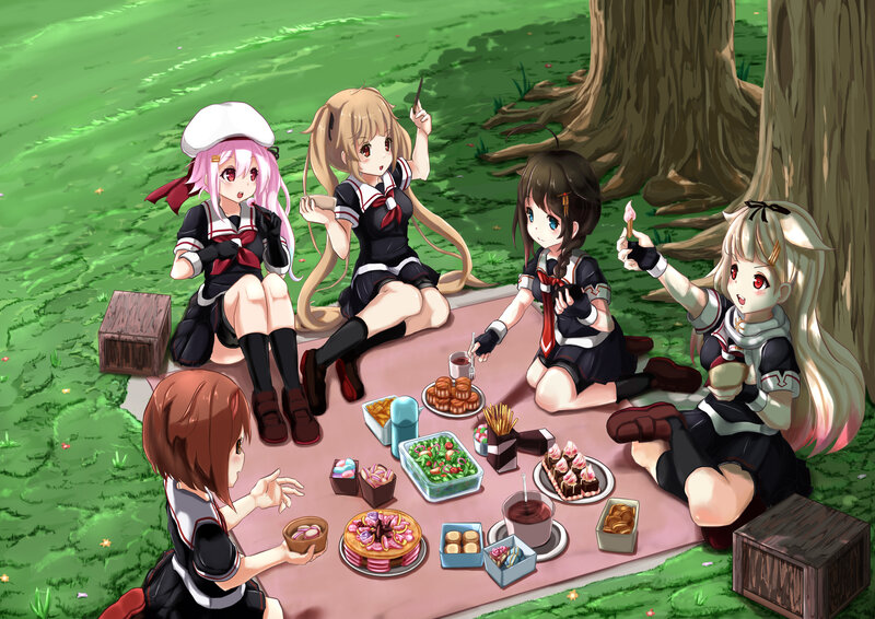 Anime Girls Having Picnic — Green, Peaceful
