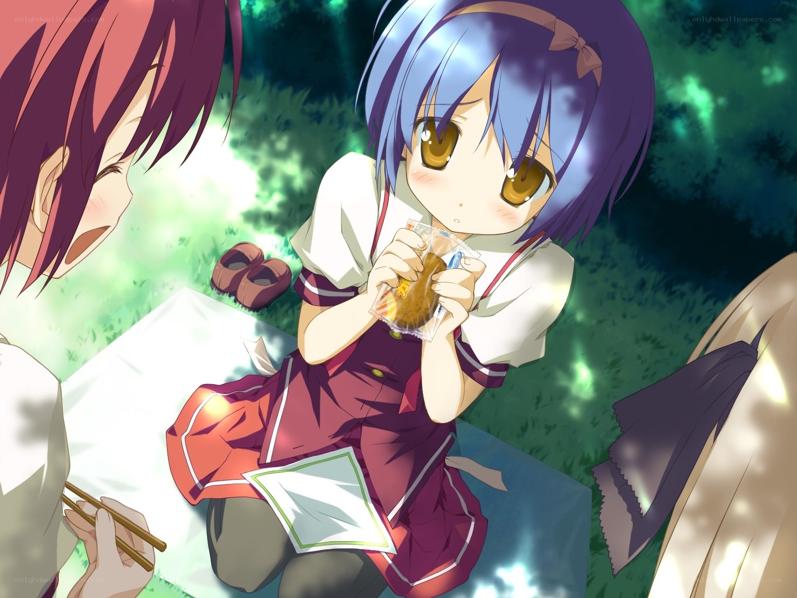 Anime girls having picnic
