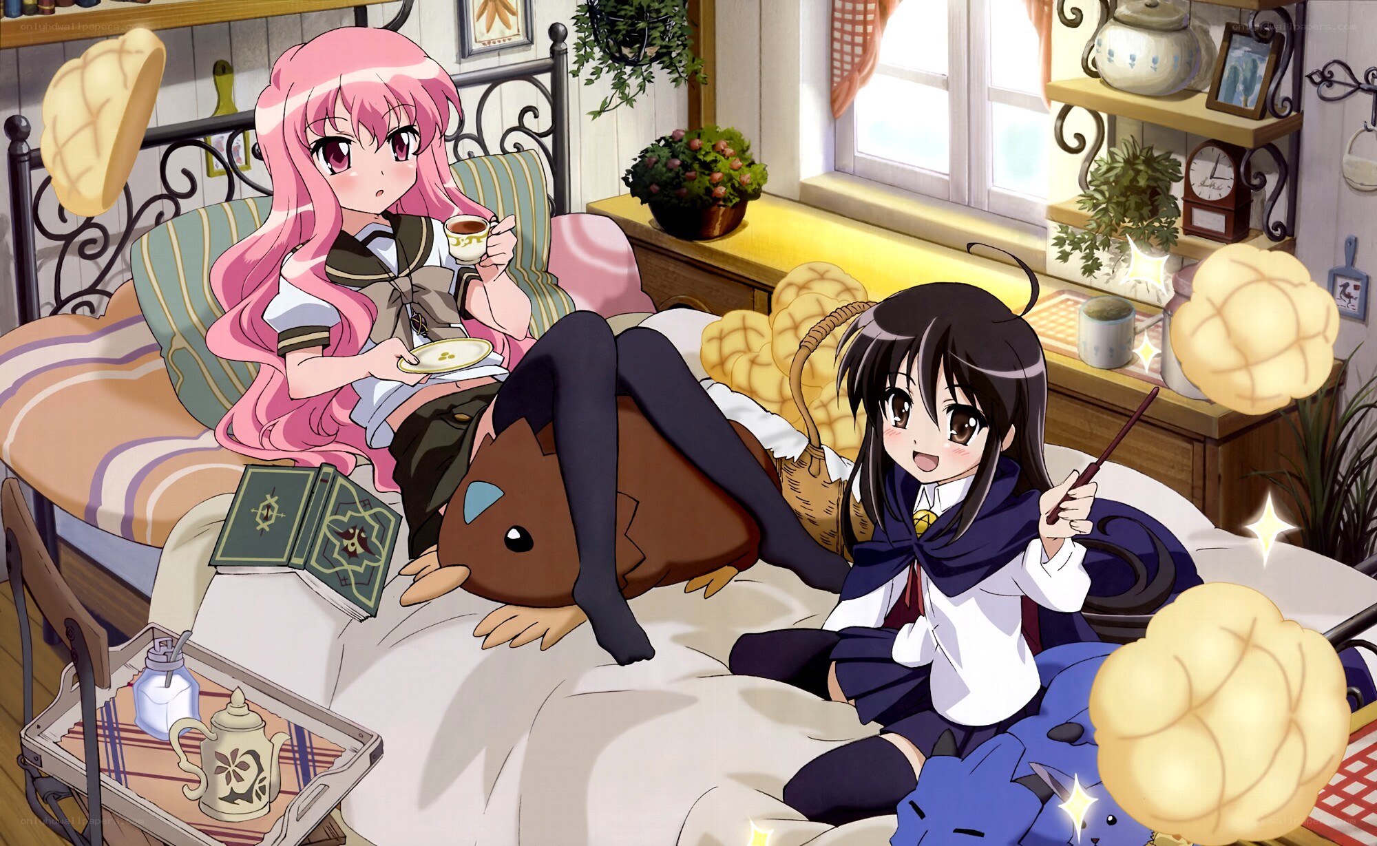Anime girls having tea in bed