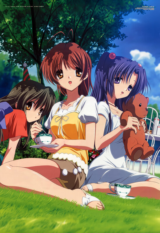 Anime girls having tea outdoors