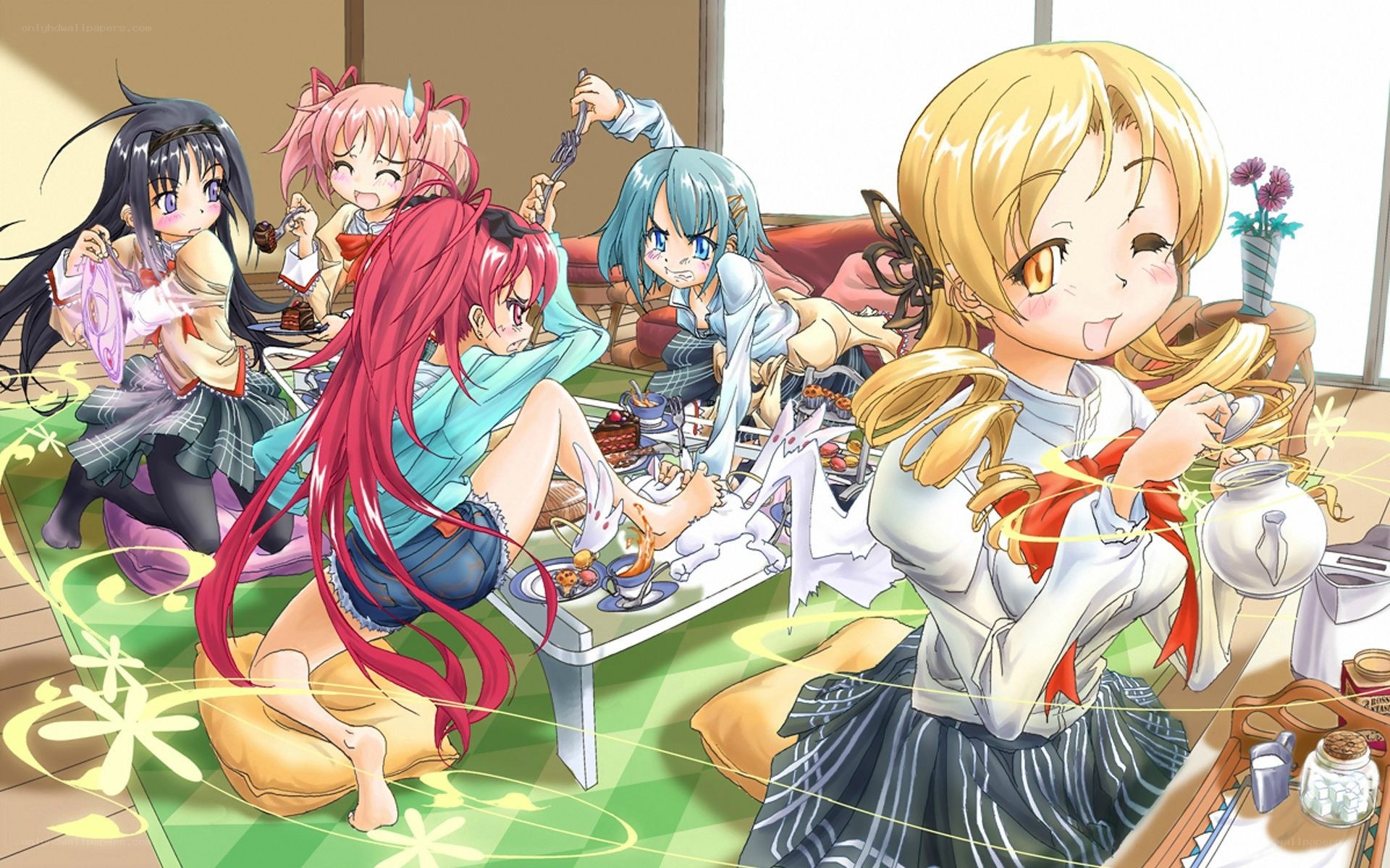 anime girls having tea party