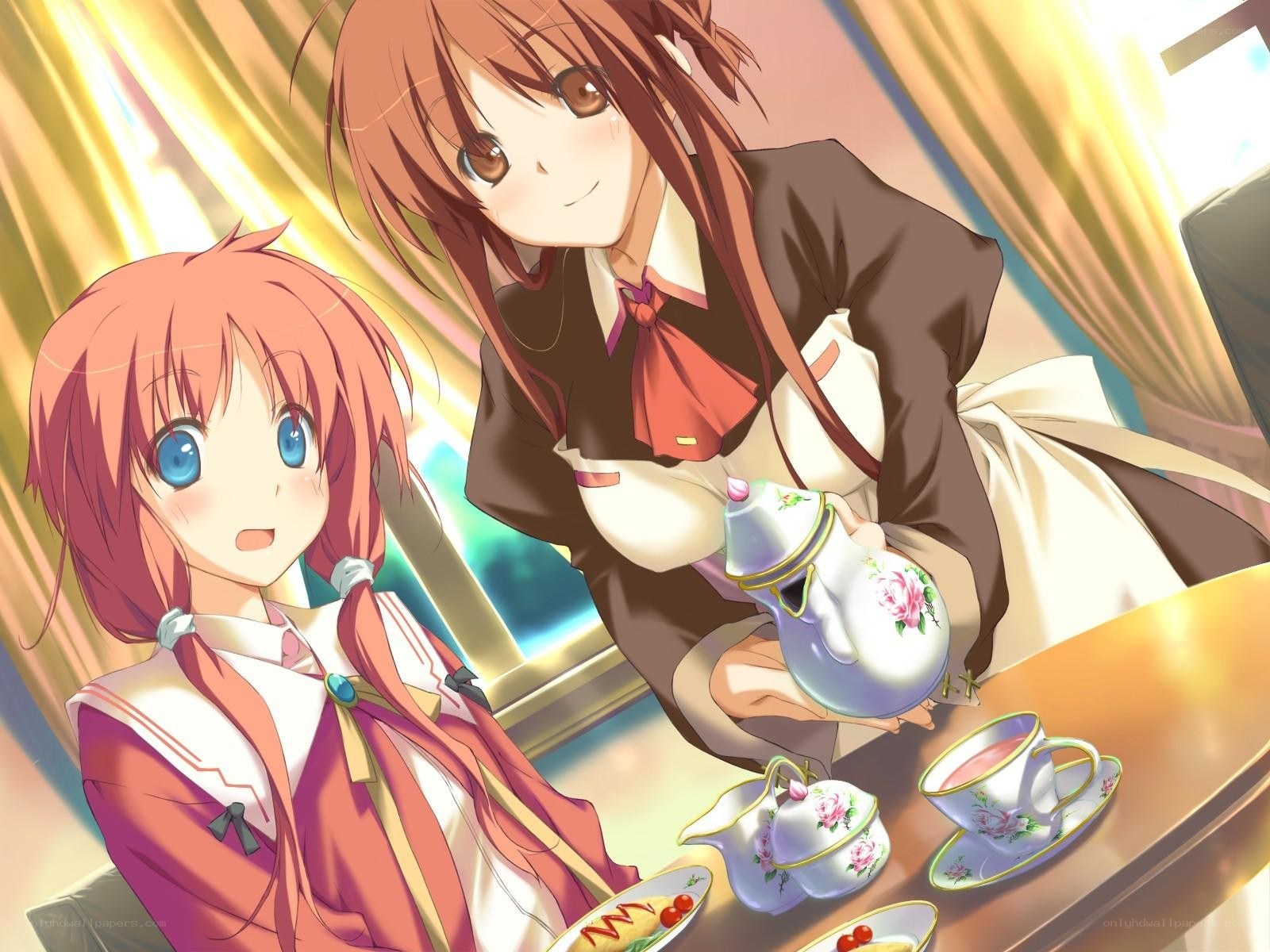 Anime girls having tea time