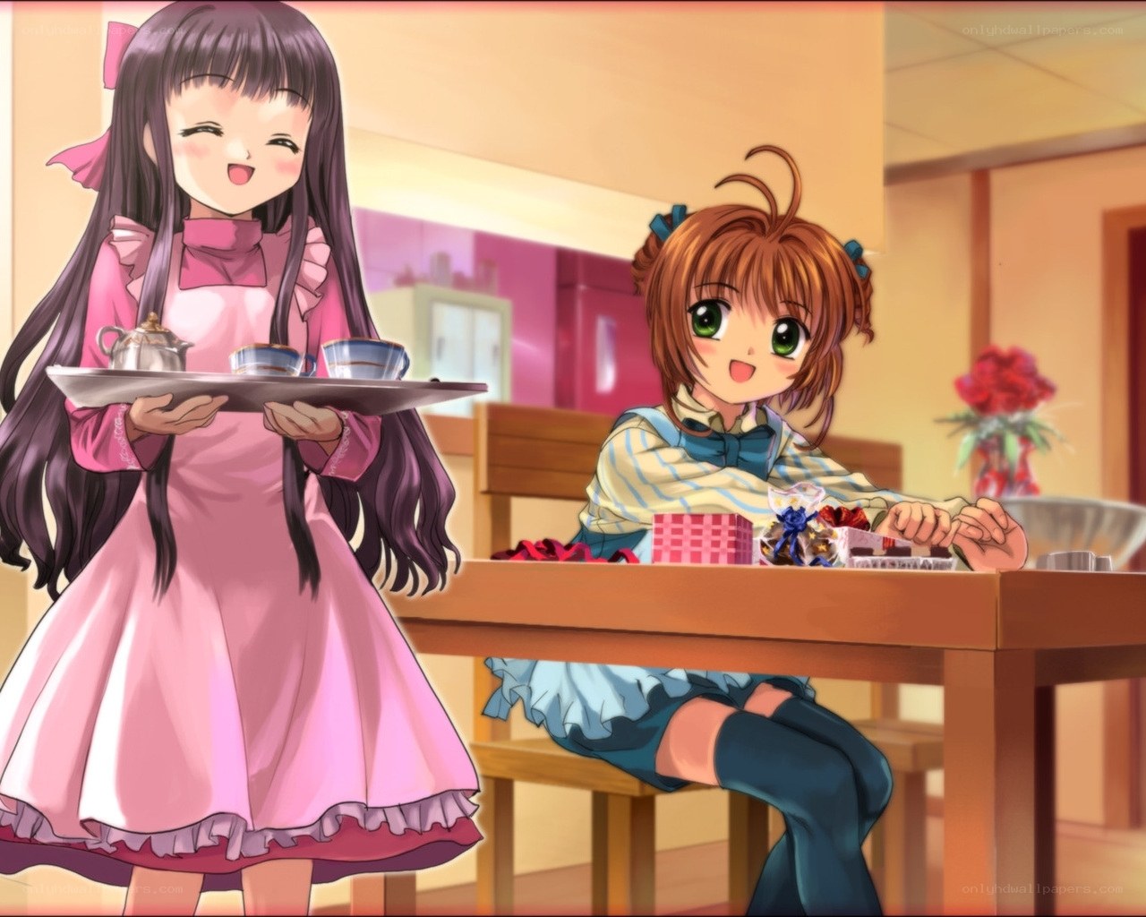 Anime girls having tea time