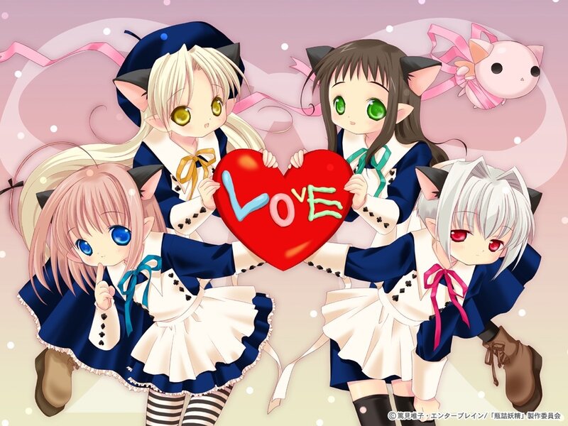 anime girls holding a heart