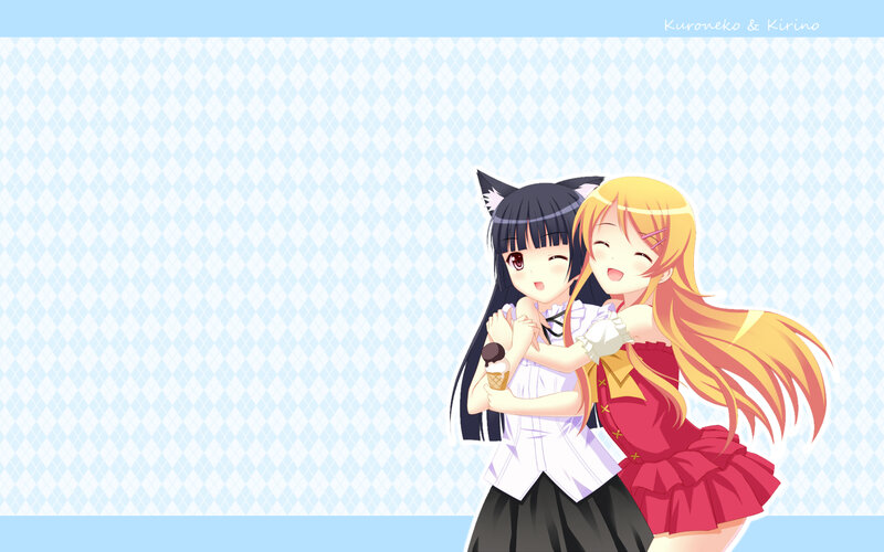 Anime girls hugging