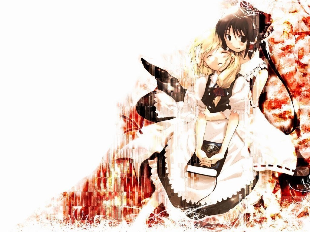 anime girls hugging