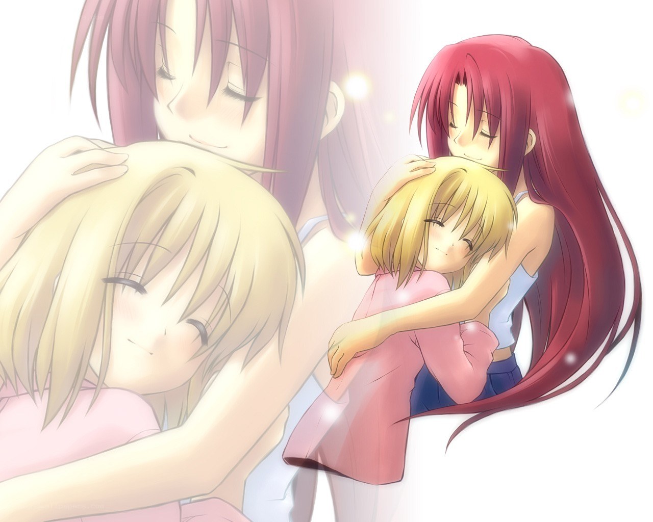 anime girls hugging