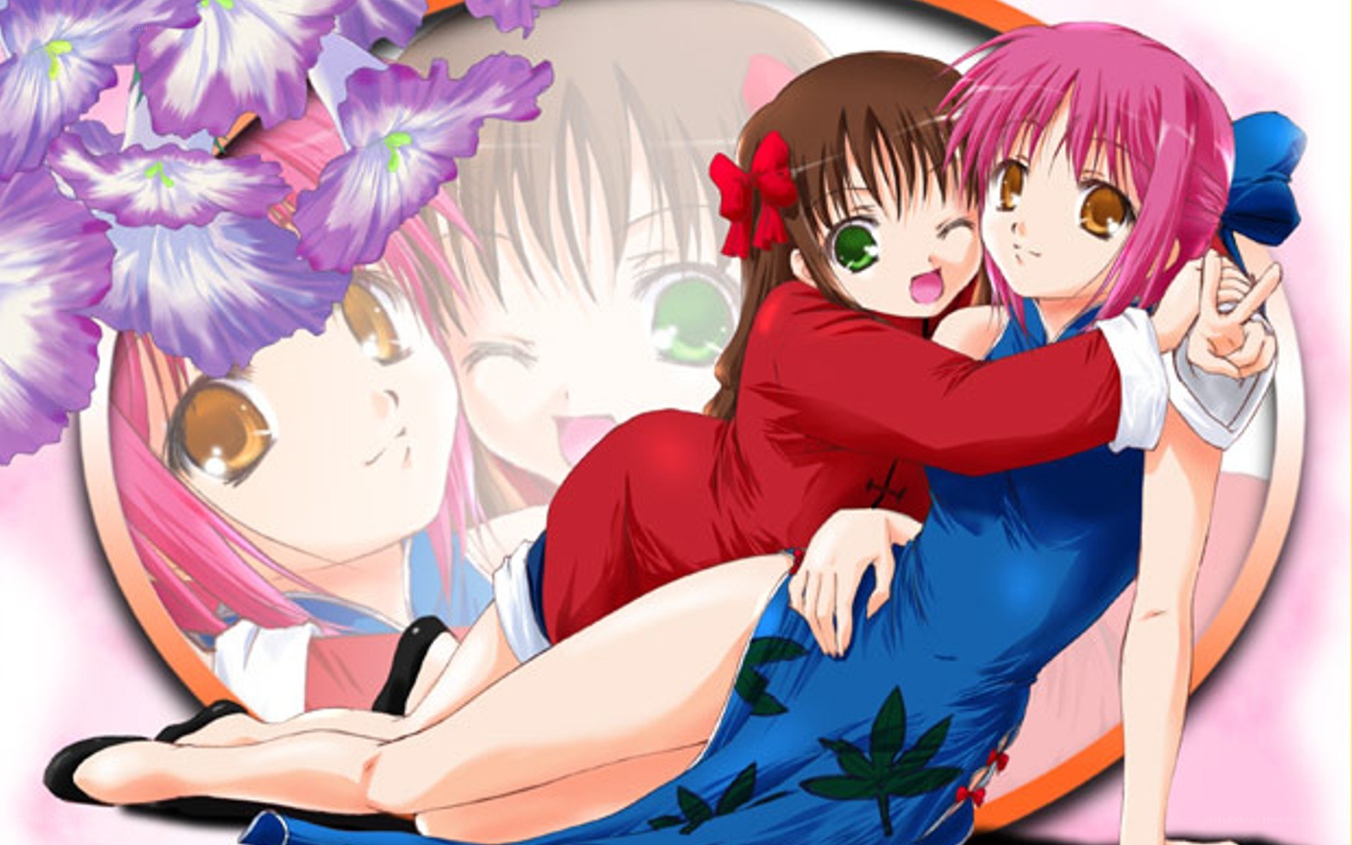 anime girls hugging