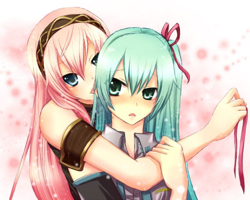 Anime girls hugging
