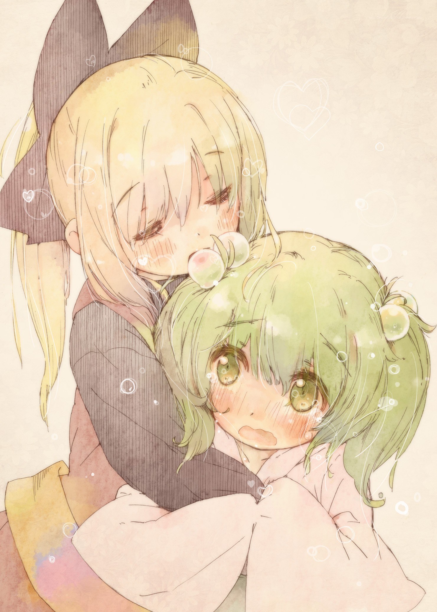 Anime girls hugging