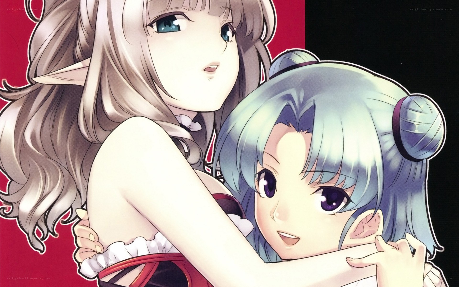 anime girls hugging