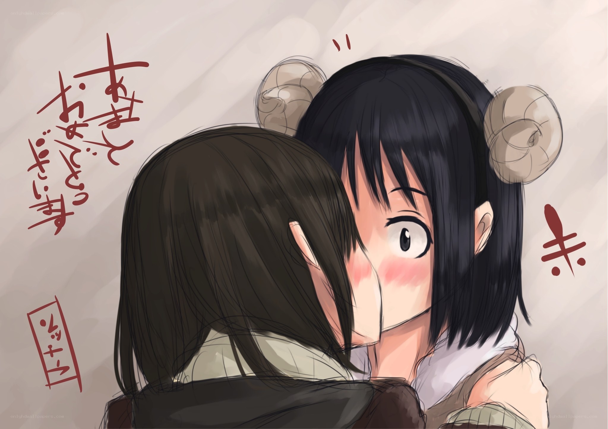 anime girls hugging