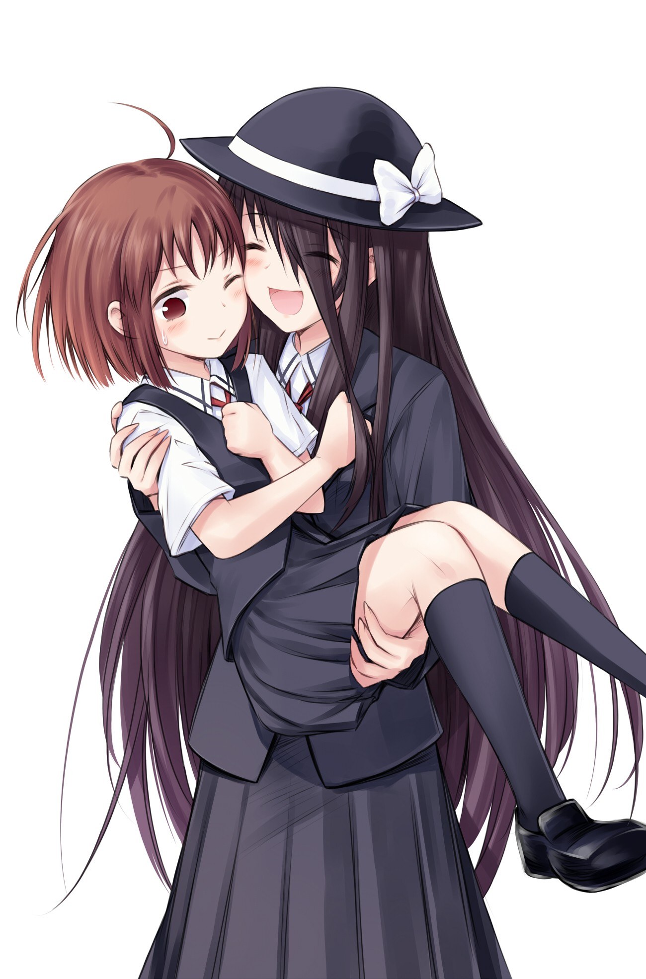 Anime girls hugging