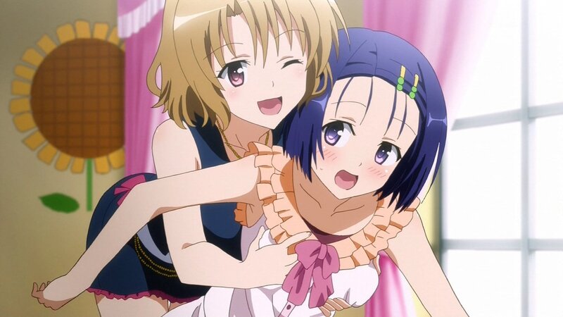 Anime girls hugging