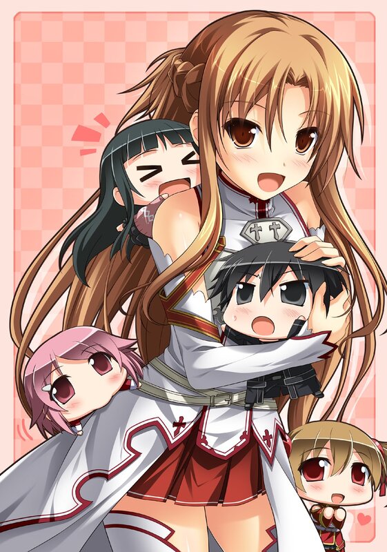Anime girls hugging