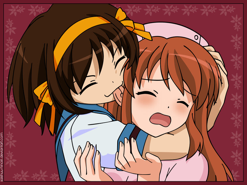 anime girls hugging