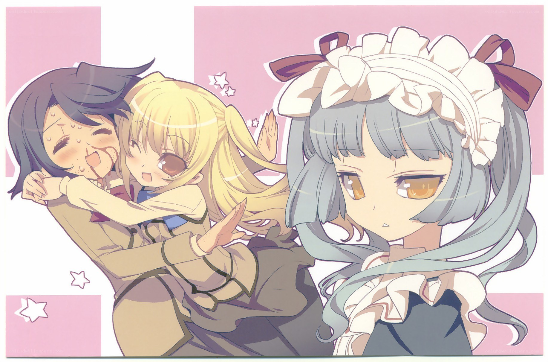 Anime girls hugging