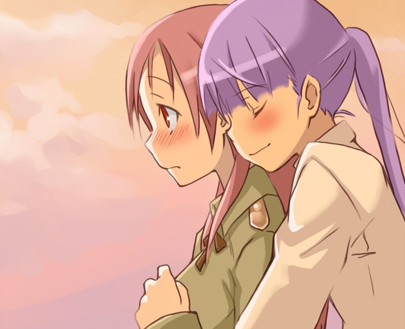 anime girls hugging
