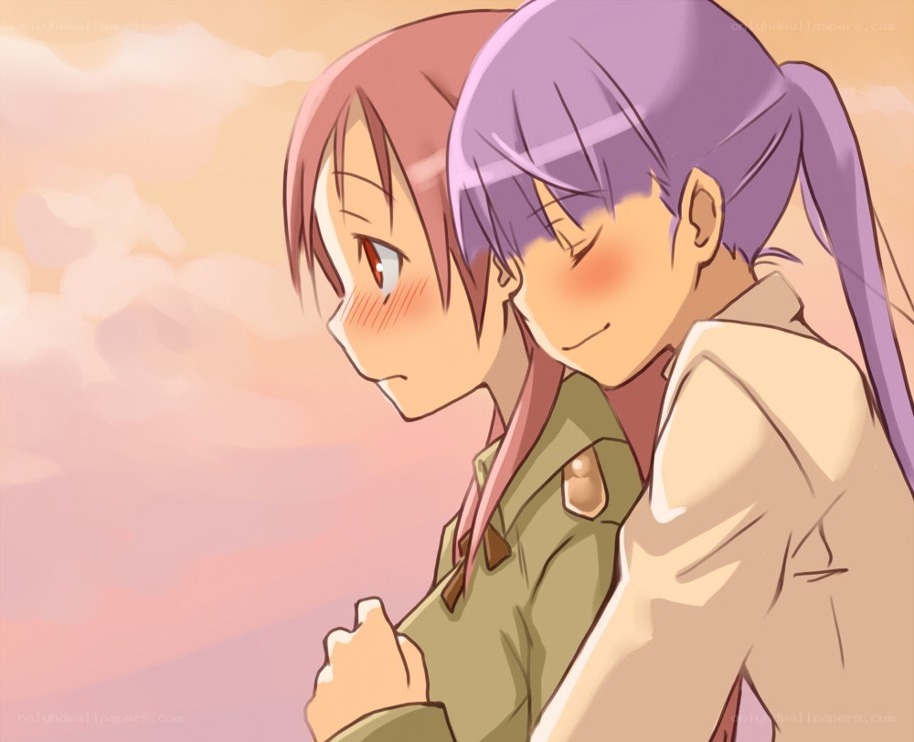 anime girls hugging