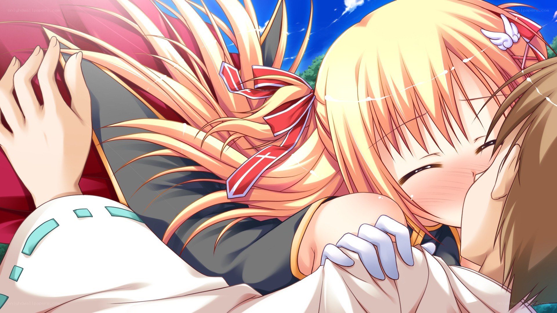 anime girls hugging