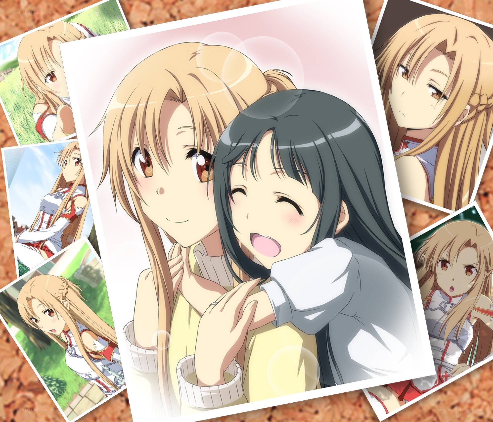 Anime girls hugging