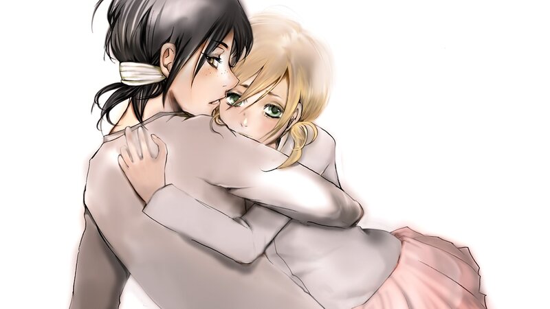 anime girls hugging