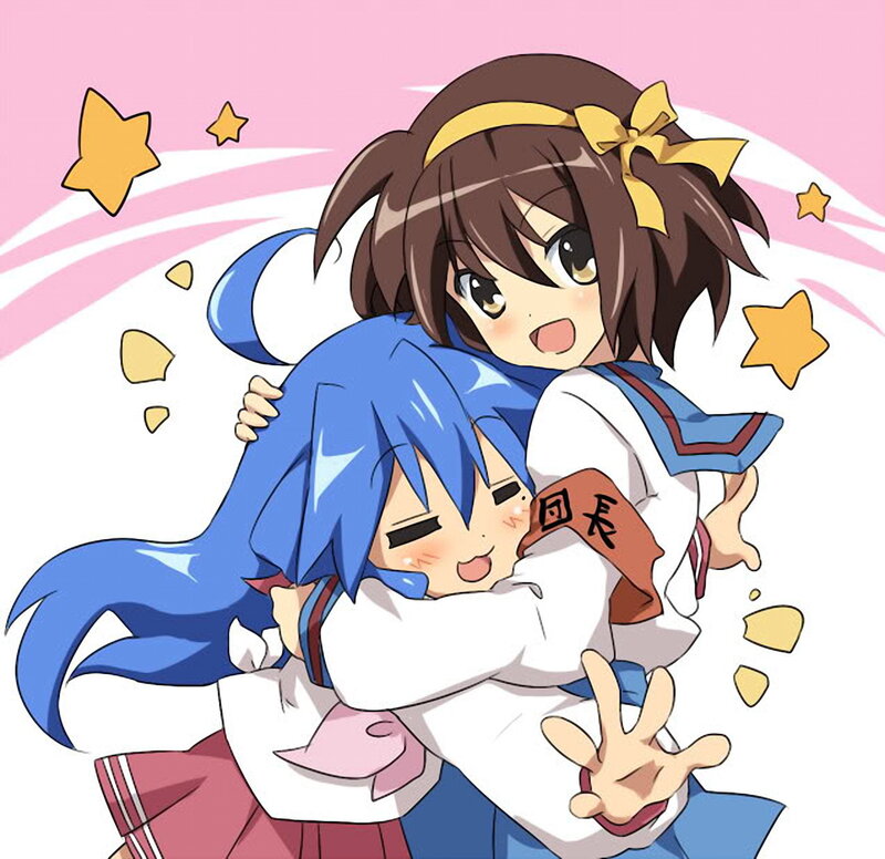 Anime girls hugging