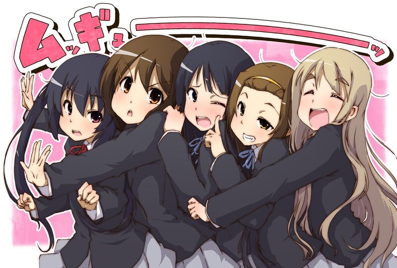 anime girls hugging
